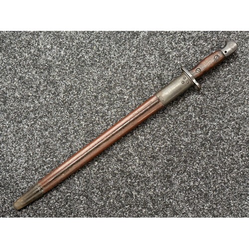 5216 - British 1907 Pattern Bayonet with single edged fullered blade 434mm in length, Enfield inspection ma... 