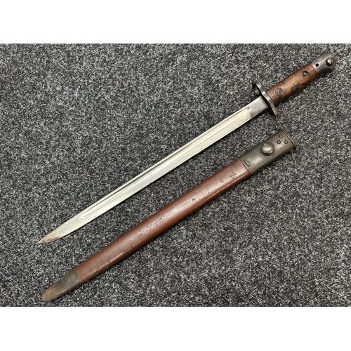 5216 - British 1907 Pattern Bayonet with single edged fullered blade 434mm in length, Enfield inspection ma... 