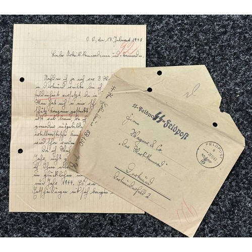 5239 - WW2 Third Reich Waffen SS Feldpost collection including letter from a member of the 10th SS Panzer D... 