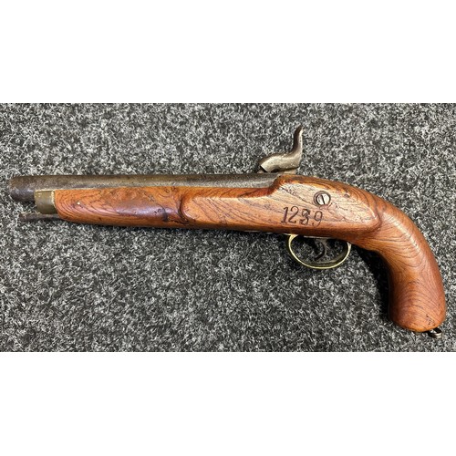5360 - Percussion Cap Pistol with 20mm long barrel, bore approx. 18mm. Lock holds at both full and half coc... 