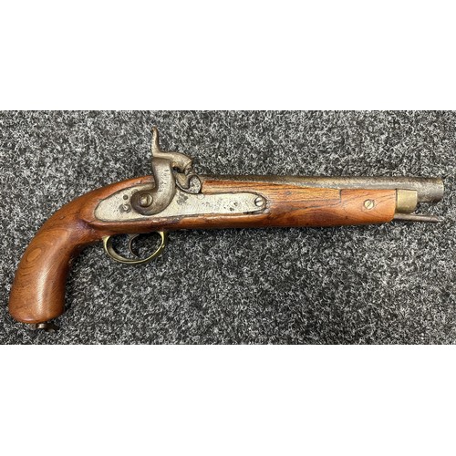 5360 - Percussion Cap Pistol with 20mm long barrel, bore approx. 18mm. Lock holds at both full and half coc... 