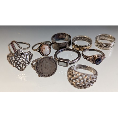 Ten silver rings, to include a hallmarked silver glass infilled ruby ...
