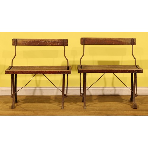 A pair of early 20th century steel and coniferous softwood reversible ...