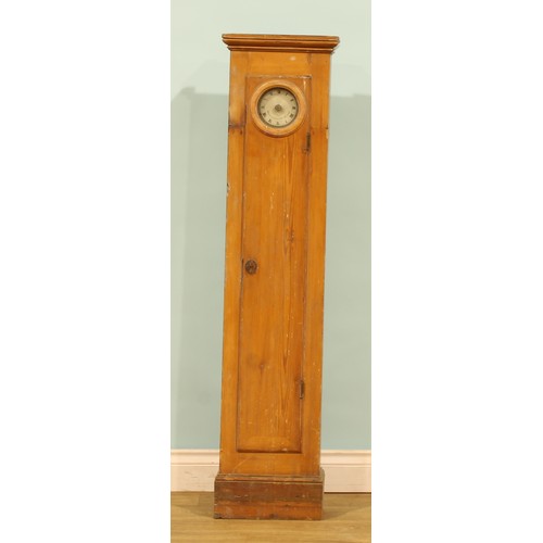 A 19th century pine nightwatchman’s noctuary timepiece, 10cm circular ...
