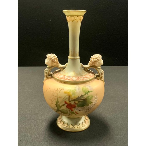 5002 - A Royal Worcester two handled bottle vase, the blush ivory ground painted with dandelions, each of t... 
