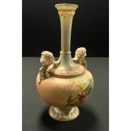 5002 - A Royal Worcester two handled bottle vase, the blush ivory ground painted with dandelions, each of t... 