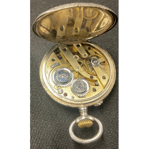5057 - A Veracity & Co J.N. Masters Ltd retailed silver cased pocket watch, white enamel dial, Roman numera... 
