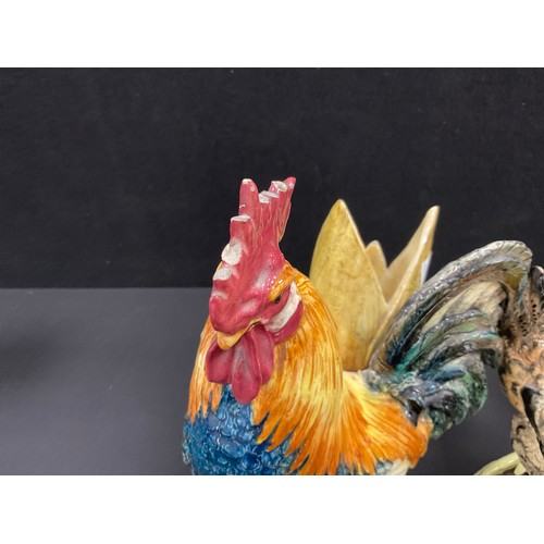 18 - Delphin Massier Majolica Cockerel/Rooster Spill Vase, featuring the bird stood in front of the vase ... 