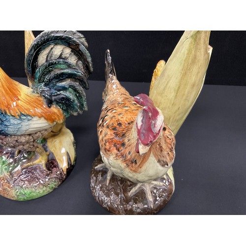 18 - Delphin Massier Majolica Cockerel/Rooster Spill Vase, featuring the bird stood in front of the vase ... 