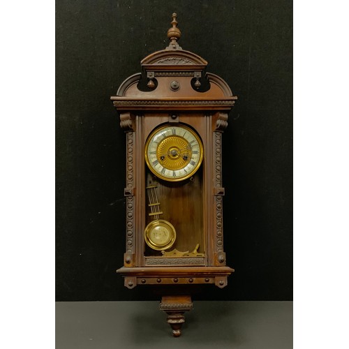 83 - A small early 20th century carved case Vienna wall clock, arched top, cream and gilt dial, 82cm high