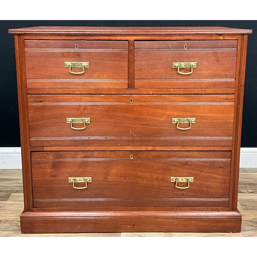 86 - A late 20th century campaign chest of drawer, slight oversailing top above two short drawers and two... 