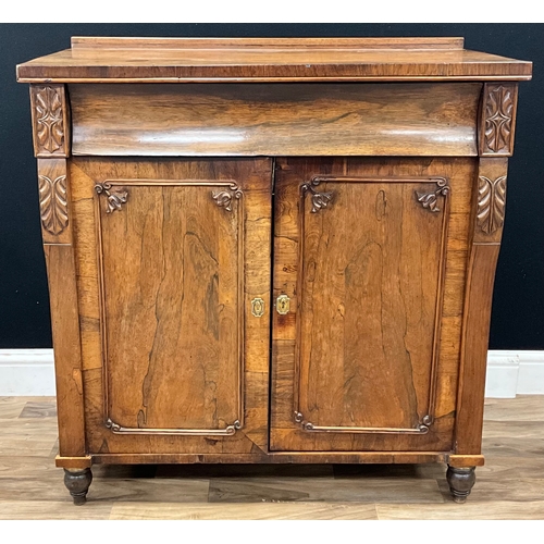 94 - A George lV rosewood Chiffonier, later converted to a media unit, slight oversailing top above large... 