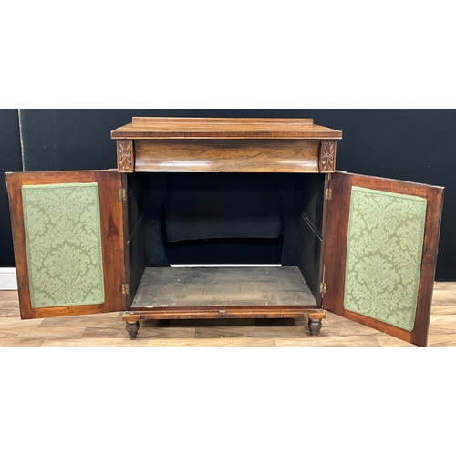 94 - A George lV rosewood Chiffonier, later converted to a media unit, slight oversailing top above large... 