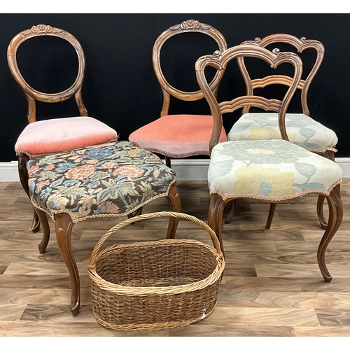 98 - A pair of early 20th century mahogany balloon-back side chairs, carved top rails, cabriole legs, 88c... 