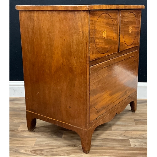 103 - A mahogany inlaid secretaire cabinet, crossbanded top above two cupboard doors with floral inlay des... 