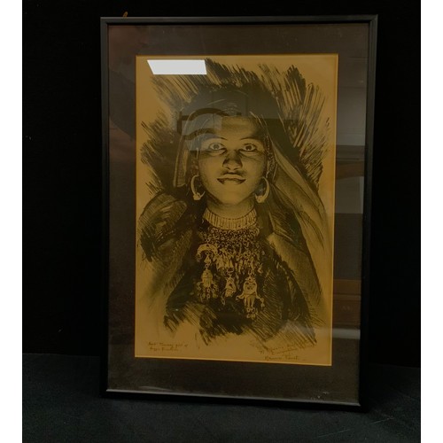 107 - Maurice Fiévet, a lithograph of indigenous woman of the mountains, 48cm x 31cm.