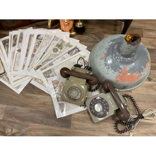 158 - Boxes and objects - a Victorian child’s bobbin chair, stoneware barrels, walking sticks, maps, rotar... 