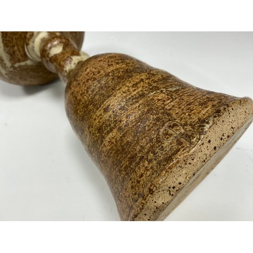 182 - Clive Brooker (1934-2005) a studio pottery goblet, shaped bowl, bell shaped base, incised monogram s... 