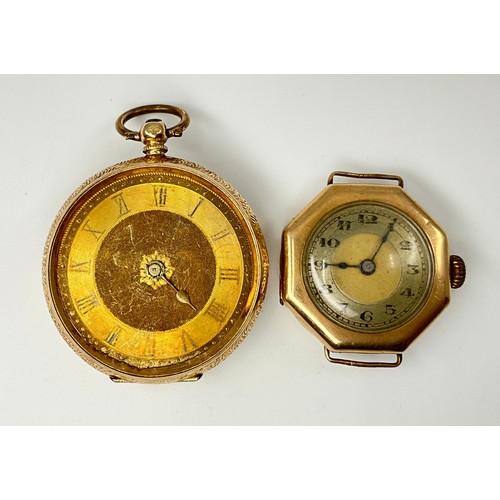 313 - A lady's continental 14ct gold outer cased pocket watch with an Art Deco lady's gold watch face, 
th... 