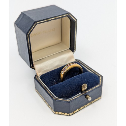 314 - An 18ct gold pink and white synthetic diamond seven stone ring, 
set with three approx. 0.05ct round... 