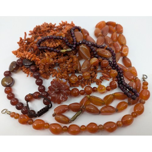 316 - A selection of semi-precious gemstone and organic jewellery,
the semi-precious gemstone jewellery in... 