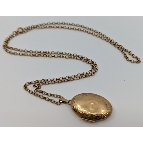 333 - A 9ct gold oval locket pendant necklace with belcher chain, 62cm long, 10.1g