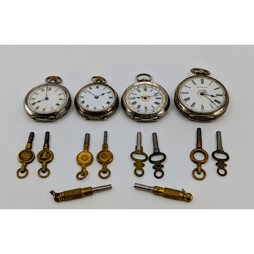 308 - A group of four ladies continental silver cased fob watches, including one stamped AS & F fine silve... 