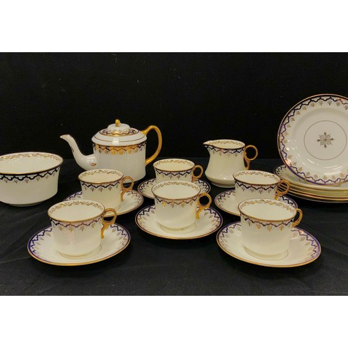 72 - A Diamond tea service for six comprised of, a tea pot, milk jug, sugar bowl, six tea cups and saucer... 