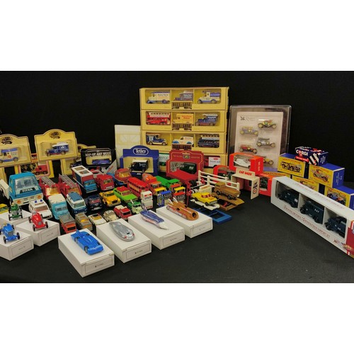 75 - Various play worn and unopened diecast motor vehicle models including Dinky, Corgi, Matchbox, Lledo,... 