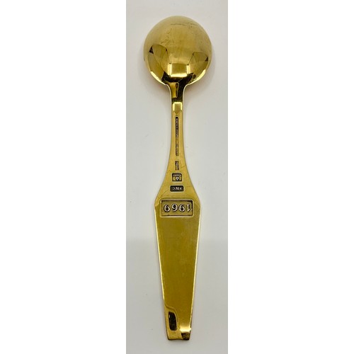 300A - A Perter Hertz Danish enamelled silver gilt spoon, red hearts haft, dated 1969 verso, stamped Sorenc... 