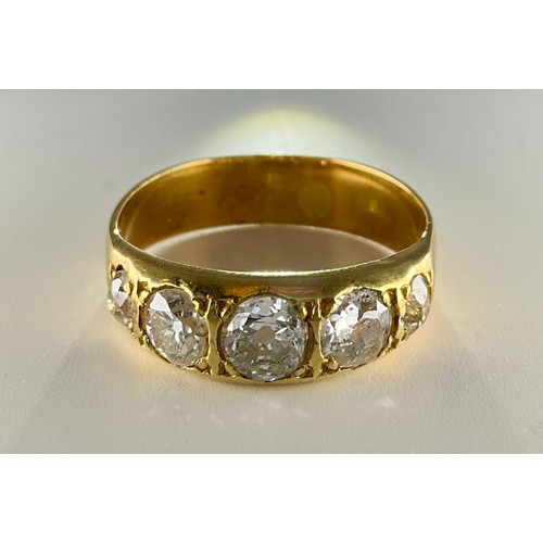 158 - A Victorian 18ct gold old mine cut five stone diamond ring, set with a central approx. 0.50ct old mi... 