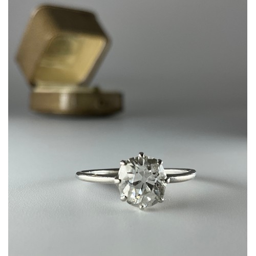 206 - An unmarked white metal old mine cut diamond solitaire engagement ring, set with an approx. 1.40ct o... 
