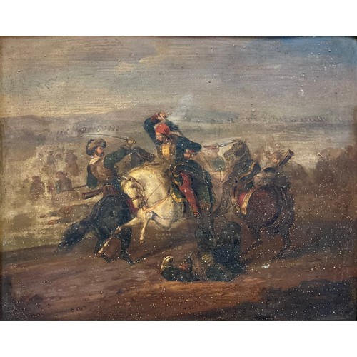 496 - Orientalist school (19th century) 
Ottomans and Cossacks 
oil on metal panel, 27cm x 33cm.