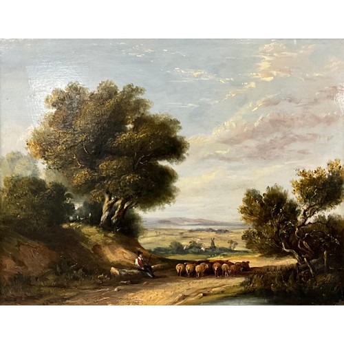 491 - J. Williams (English school, 19th century) 
A Shepherd with his flock 
signed, dated 1836, oil on bo... 