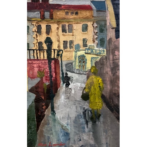536 - Alan Lowndes (1921–1978) (manner of), 
Figures on a Street
bearing signature, oil on canvas on board... 