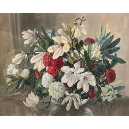 531 - Afansy Nikolsky (1909-1984) 
A Vase of Flowers, Chrysanthemums and Magnolia, signed, dated 1961, oil... 