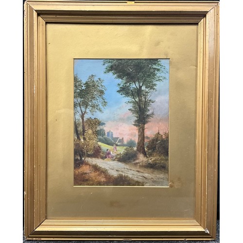 500 - Victorian School 
Figures crossing a Stile 
oil on board, 30.5cm x 24cm.