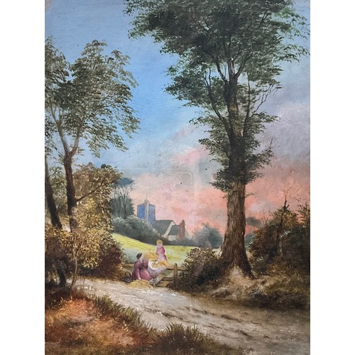 500 - Victorian School 
Figures crossing a Stile 
oil on board, 30.5cm x 24cm.