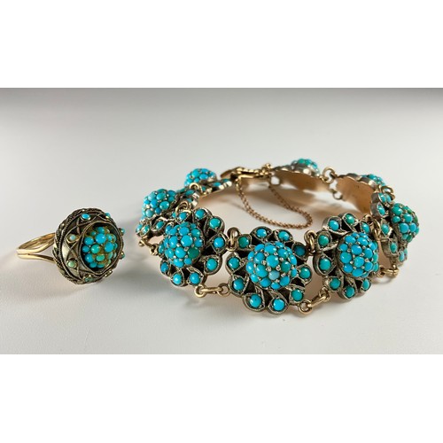 150 - A tested 9ct rose gold and silver turquoise set bracelet with a tested 9ct gold and silver turquoise... 