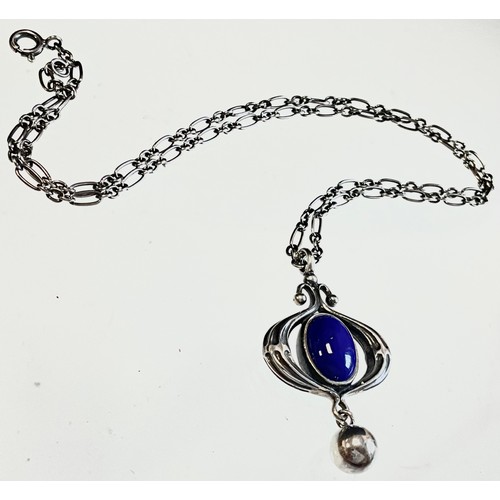 126 - A Georg Jensen lapis lazuli set 2013 Heritage silver pendant necklace, the pendant set with an oval ... 