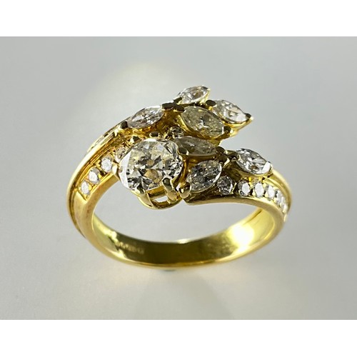 180 - An 18ct gold diamond set dress ring, set with a central approx. 0.75ct old mine cut diamond, diamond... 