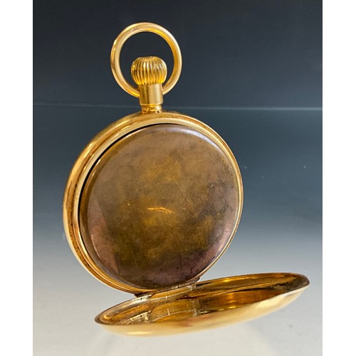 A George V 18ct gold pocket watch, white enamel dial, bold Roman ...
