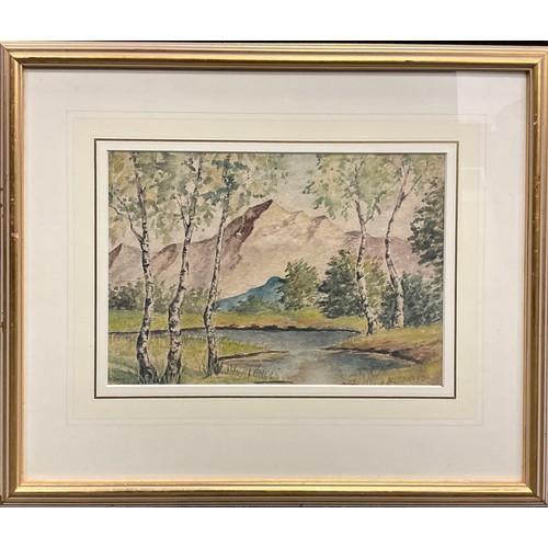 510 - Alois Kalvoda (Czech 1875-1934) 
Birch trees with Mountain View beyond 
signed, watercolour, 20cm x ... 