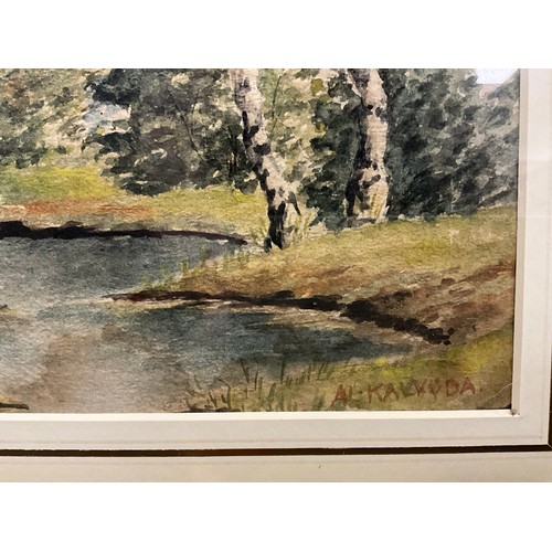 510 - Alois Kalvoda (Czech 1875-1934) 
Birch trees with Mountain View beyond 
signed, watercolour, 20cm x ... 