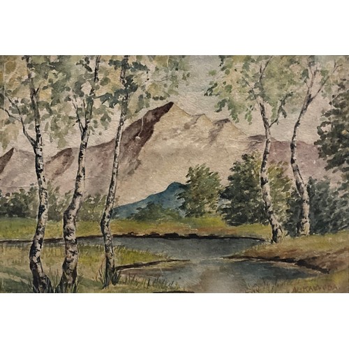 510 - Alois Kalvoda (Czech 1875-1934) 
Birch trees with Mountain View beyond 
signed, watercolour, 20cm x ... 
