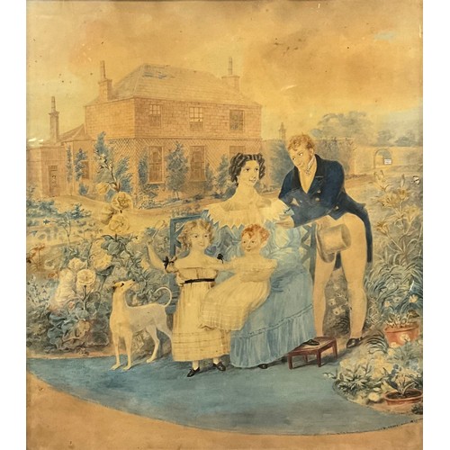 518 - Daniel Orme (1766-1832) Family Outside the Manor House, with Dog, Sketch and wash on card, later lai... 