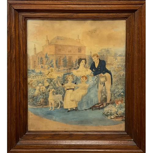 518 - Daniel Orme (1766-1832) Family Outside the Manor House, with Dog, Sketch and wash on card, later lai... 