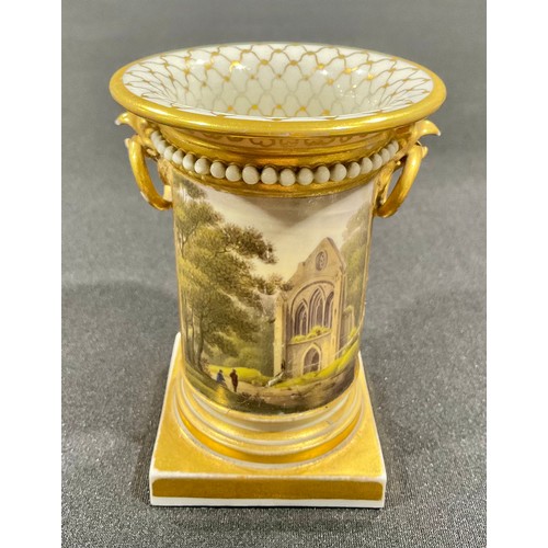 144 - A Barr Flight and Barr named view flared cylindrical vase, Valle Crusis Abbey, near Llangollen, with... 