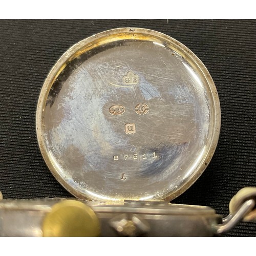 307 - A WWI hallmarked silver trench wristlet watch, 30mm white enamel dial, Arabic numerals, London impor... 
