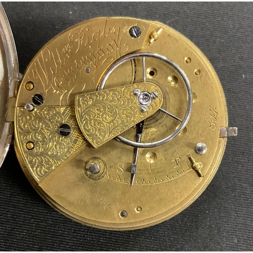 314 - A hallmarked silver fusee pocket watch, 50mm white enamel face with secondary seconds dial. Roman nu... 